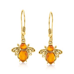 Amber Bumblebee Drop Earrings in 18kt Gold Over Sterling