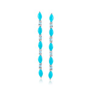 Turquoise and .50 ct. t.w. Sky Blue Topaz Linear Drop Earrings in Sterling Silver