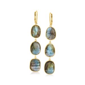 Labradorite Triple-Drop Earrings in 18kt Gold Over Sterling