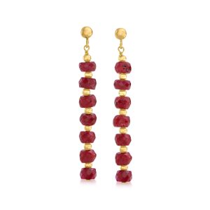 8.00 ct. t.w. Ruby Bead Linear Drop Earrings in 14kt Yellow Gold