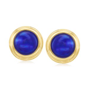 C. 1970 Vintage Blue Enamel Round Clip-On Earrings in 18kt Yellow Gold