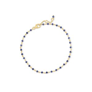 2.5-3mm Lapis Bead Anklet in 18kt Gold Over Sterling. 9"
