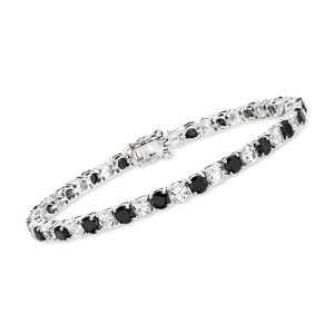 7.25 ct. t.w. White Topaz and 6.00 ct. t.w. Black Spinel Tennis Bracelet in Sterling Silver. 7"