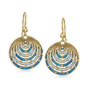 Italian Blue Enamel Circle Drop Earrings in 18kt Gold Over Sterling