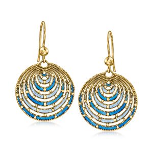 Italian Blue Enamel Circle Drop Earrings in 18kt Gold Over Sterling