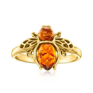 Amber Bumblebee Ring in 18kt Gold Over Sterling