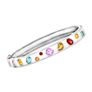 2.68 ct. t.w. Multi-Gemstone Bangle Bracelet in Sterling Silver. 7"