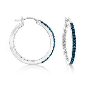 .10 ct. t.w. White and Blue Diamond Inside-Outside Hoop Earrings in Sterling Silver. 1"