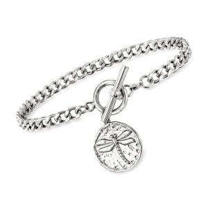 Italian Sterling Silver Toggle Bracelet with Dragonfly Charm