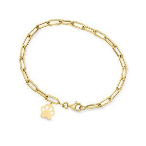10kt Yellow Gold Paw Print Charm Paper Clip Link Bracelet