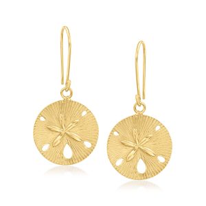 18kt Gold Over Sterling Textured and Polished Sand Dollar Drop Earrings