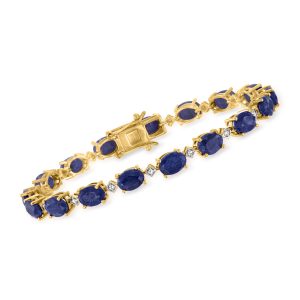 16.00 ct. t.w. Sapphire and .15 ct. t.w. Diamond Bracelet in 18kt Gold Over Sterling