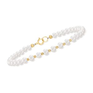 4-5mm Cultured Pearl Bead Bracelet in 10kt Yellow Gold