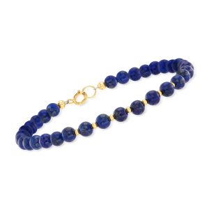 4-4.5mm Lapis Bead Bracelet in 10kt Yellow Gold