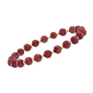 60.00 ct. t.w. Ruby Bead Stretch Bracelet in 10kt Yellow Gold. 7"