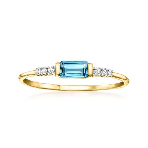 .30 Carat London Blue Topaz Ring with Diamonds in 14kt Yellow Gold