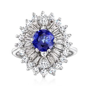 C. 1970 Vintage 1.23 Carat Sapphire and 1.20 ct. t.w. Diamond Dinner Ring in 14kt White Gold. Size 5.25