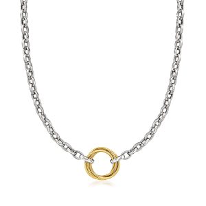 Sterling Silver and 14kt Yellow Gold Multi-Circle Rolo-Chain Necklace
