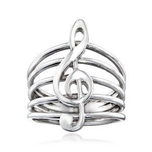 Italian Sterling Silver Treble Clef Ring
