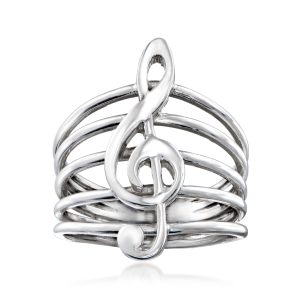Italian Sterling Silver Treble Clef Ring