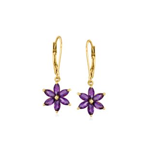 1.60 ct. t.w. Amethyst Flower Drop Earrings in 18kt Gold Over Sterling