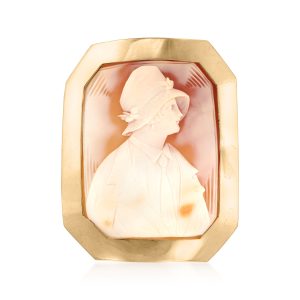 C. 1960 Vintage Orange Shell Cameo Pin in 14kt Yellow Gold