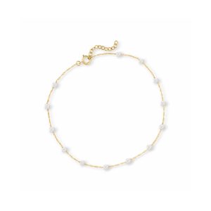 3-3.5mm Cultured Pearl Station Anklet in 10kt Yellow Gold. 9"