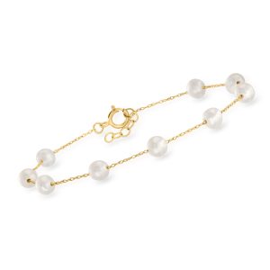 4-5mm Cultured Pearl Station Bracelet in 10kt Yellow Gold