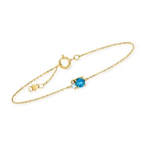 .30 Carat London Blue Topaz Bracelet with Swiss Blue Topaz and Diamonds in 14kt Yellow Gold