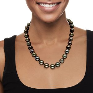 13-15mm Black Cultured Tahitian Pearl Strand Necklace with 14kt White Gold. 19"