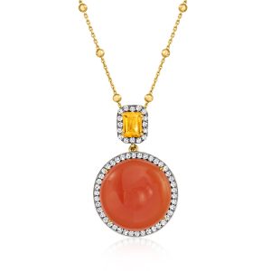 Carnelian and 1.00 Carat Citrine Pendant Necklace with .90 ct. t.w. White Topaz in 18kt Gold Over Sterling