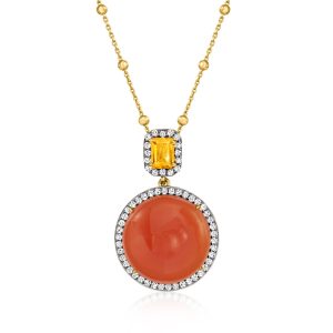 Carnelian and 1.00 Carat Citrine Pendant Necklace with .90 ct. t.w. White Topaz in 18kt Gold Over Sterling