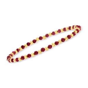 6.00 ct. t.w. Ruby and 10kt Yellow Gold Bead Stretch Bracelet