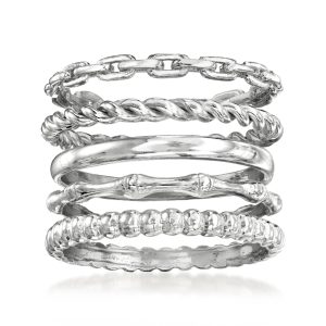 Sterling Silver Jewelry Set: Five Stackable Rings