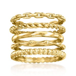 18kt Gold Over Sterling Jewelry Set: Five Stackable Rings