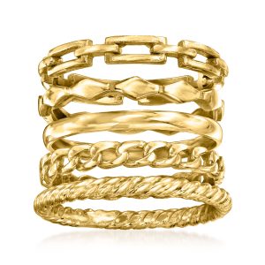 18kt Gold Over Sterling Jewelry Set: Five Stackable Rings