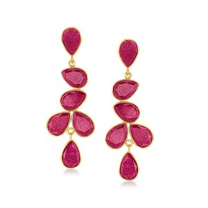 30.00 ct. t.w. Ruby Drop Earrings in 18kt Gold Over Sterling