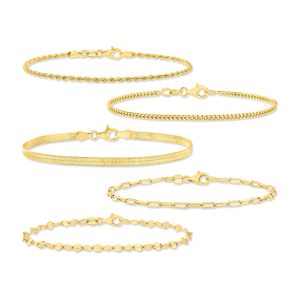 Italian 18kt Gold Over Sterling Jewelry Set: Five Chain Bracelets