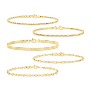 Italian 18kt Gold Over Sterling Jewelry Set: Five Chain Bracelets
