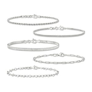 Italian Sterling Silver Jewelry Set: Five Chain Bracelets