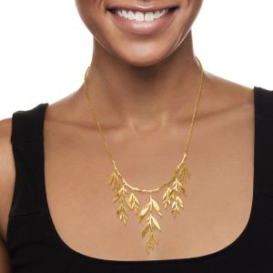 Italian 18kt Gold Over Sterling Leaf Branch Necklace. 18"