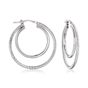 Italian Sterling Silver Double-Hoop Earrings. 1 3/8"
