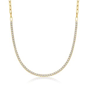 2.00 ct. t.w. Diamond Tennis Paper Clip Link Necklace in 18kt Gold Over Sterling
