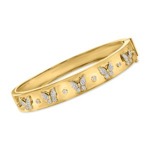 .20 ct. t.w. Diamond Butterfly Bangle Bracelet in 18kt Gold Over Sterling