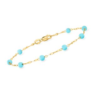 Italian Simulated Turquoise Bead Station Bracelet in 18kt Yellow Gold