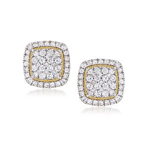 C. 1990 Vintage 2.00 ct. t.w. Diamond Square Cluster Earrings in 14kt Two-Tone Gold