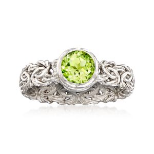 .90 Carat Bezel-Set Peridot Byzantine Ring in Sterling Silver