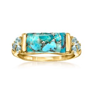 Turquoise and .70 ct. t.w. Sky Blue Topaz Ring in 18kt Gold Over Sterling