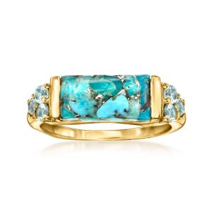 Turquoise and .70 ct. t.w. Sky Blue Topaz Ring in 18kt Gold Over Sterling