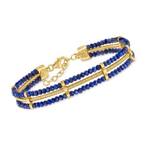 Lapis Bead and Snake-Chain Bracelet in 18kt Gold Over Sterling. 7"